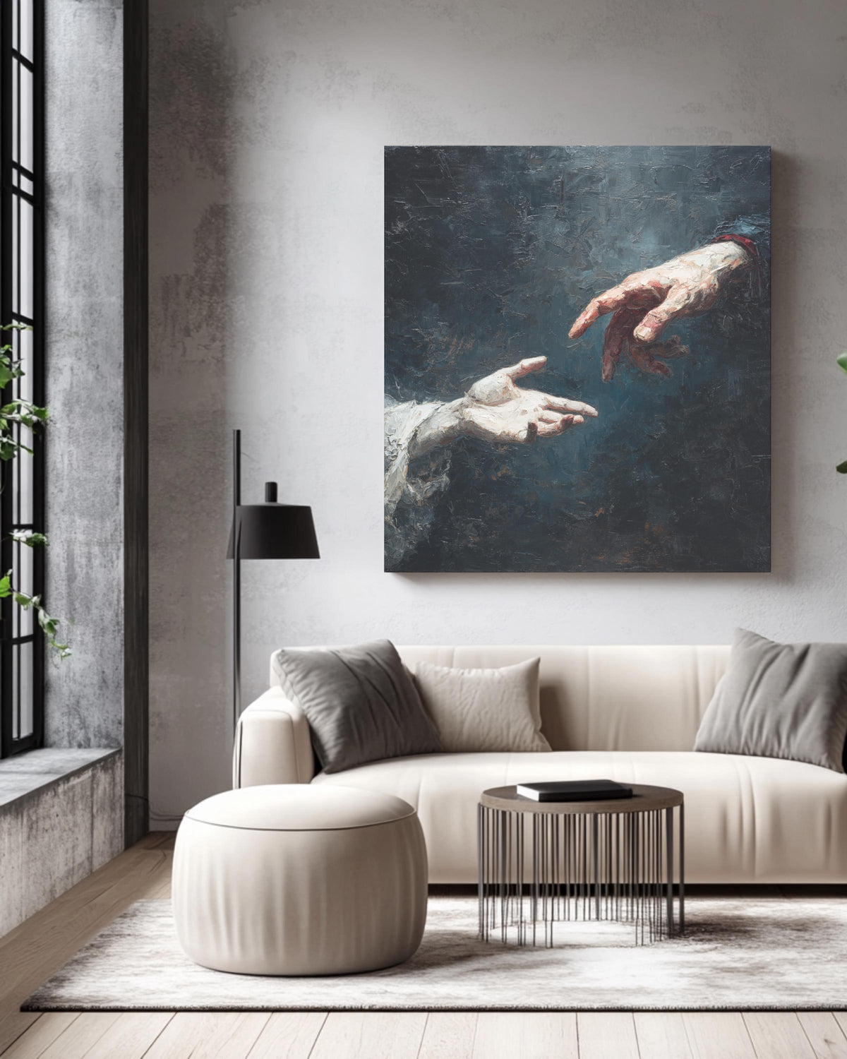 Two Hands Reaching Towards Each Other Oil Painting, Dramatic Figurative Artwork, Emotional and Expressive Wall Art Poster Canvas