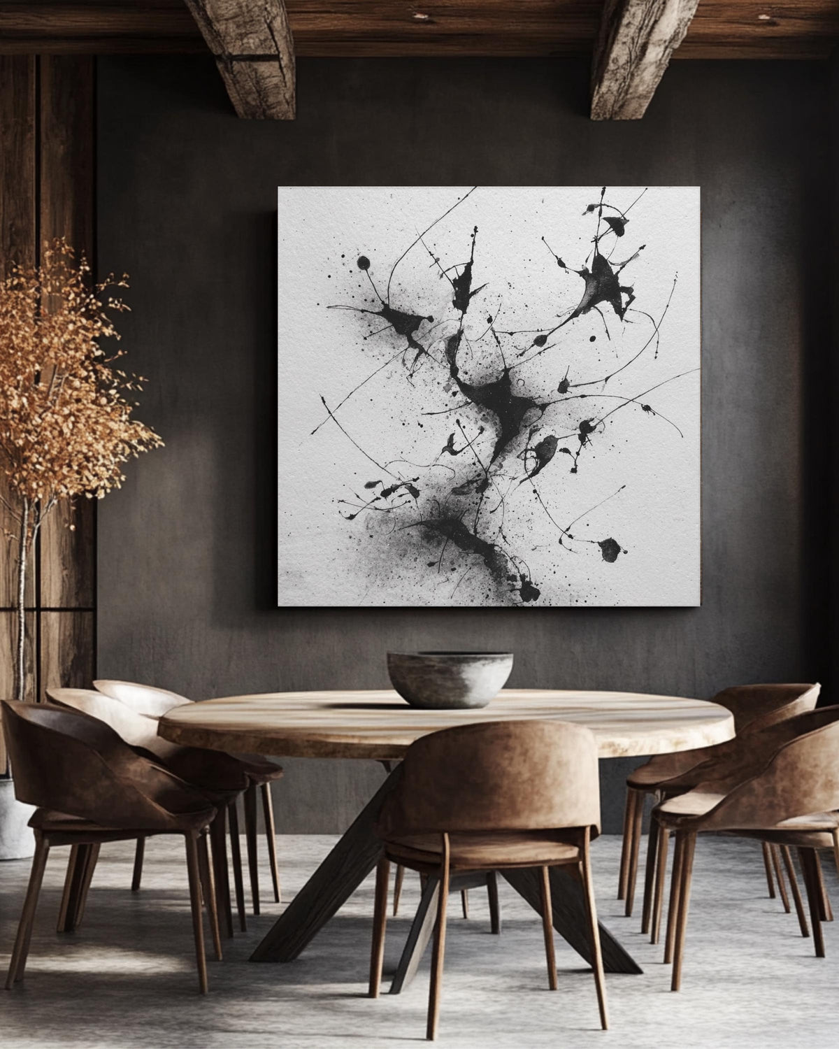 Abstract Ink Drawing of Dynamic Human Figures in Surreal Environment, Minimalist Black & White Art Print, Modern Wall Decor, Poster, Canvas