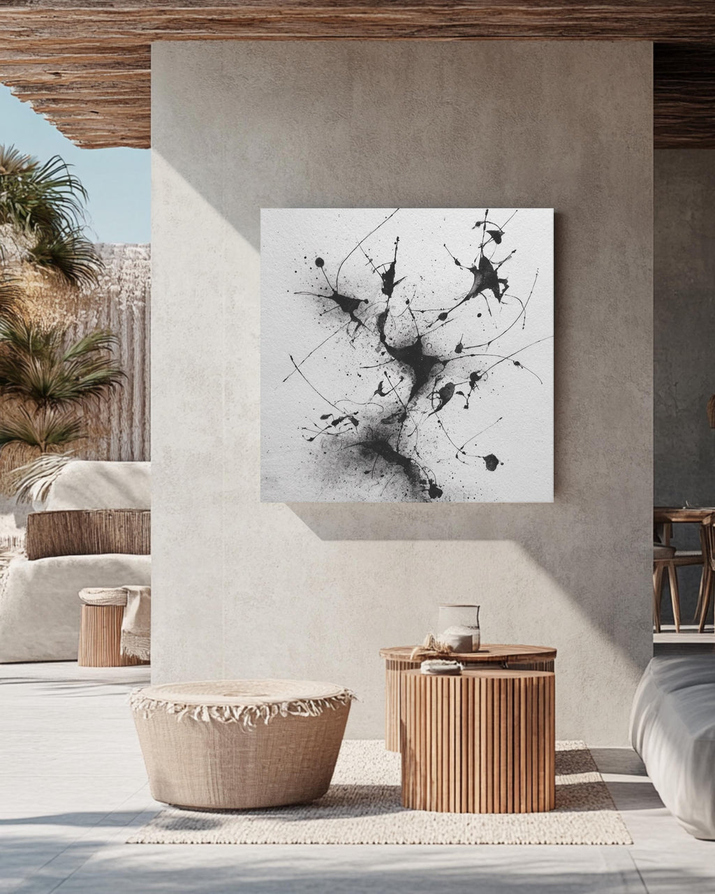 Abstract Ink Drawing of Dynamic Human Figures in Surreal Environment, Minimalist Black & White Art Print, Modern Wall Decor, Poster, Canvas