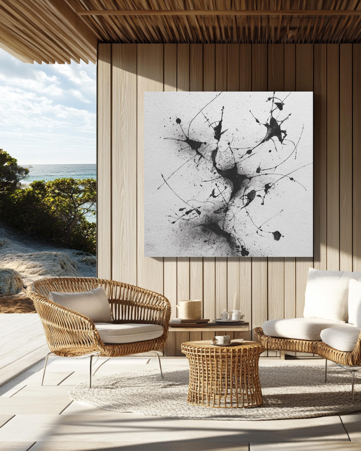 Abstract Ink Drawing of Dynamic Human Figures in Surreal Environment, Minimalist Black & White Art Print, Modern Wall Decor, Poster, Canvas