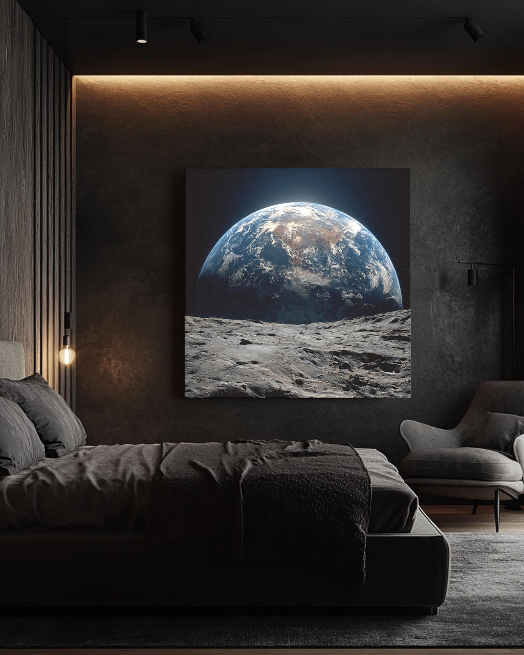 Earth Rising Over Moon Surface Wall Art, Stunning Space View Poster, Astronaut Perspective Canvas, Cosmic Planet Home Decor