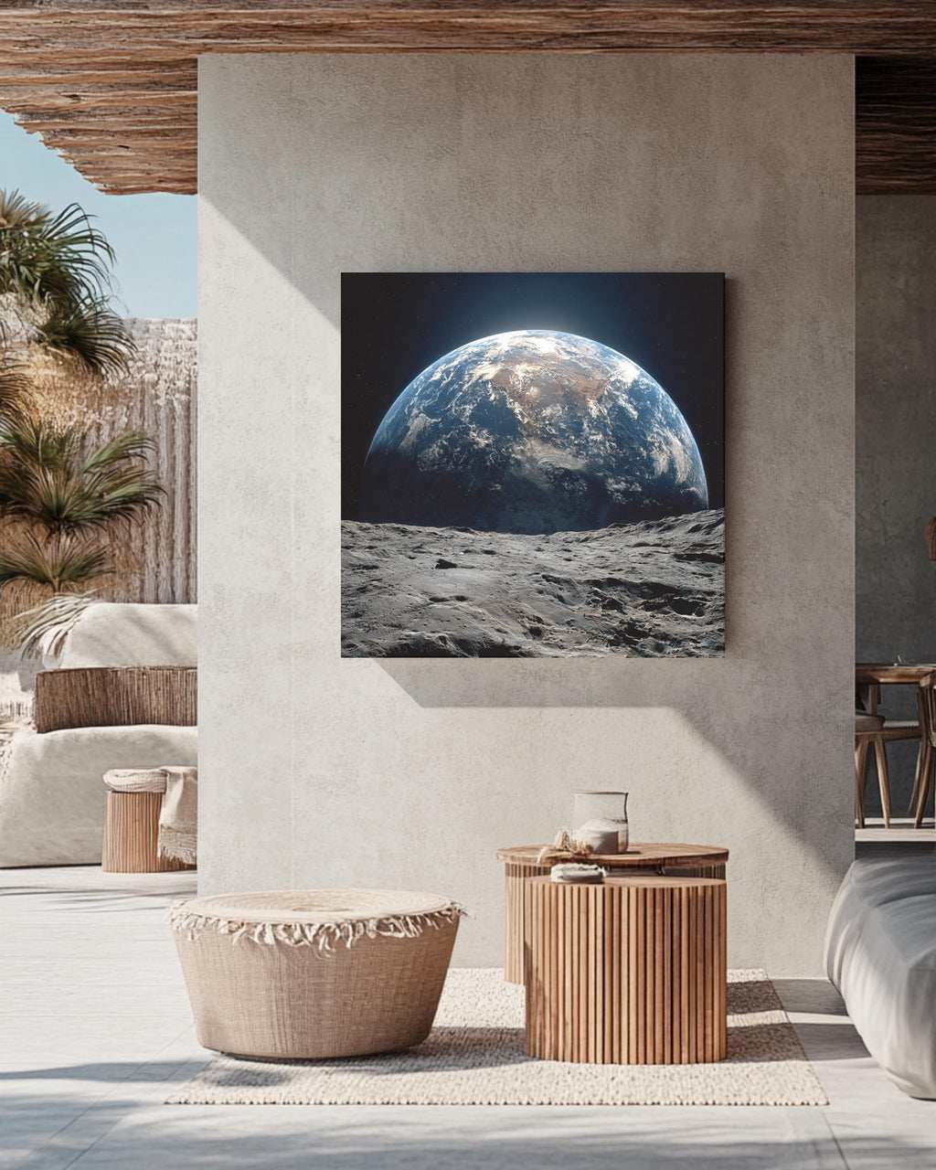Earth Rising Over Moon Surface Wall Art, Stunning Space View Poster, Astronaut Perspective Canvas, Cosmic Planet Home Decor