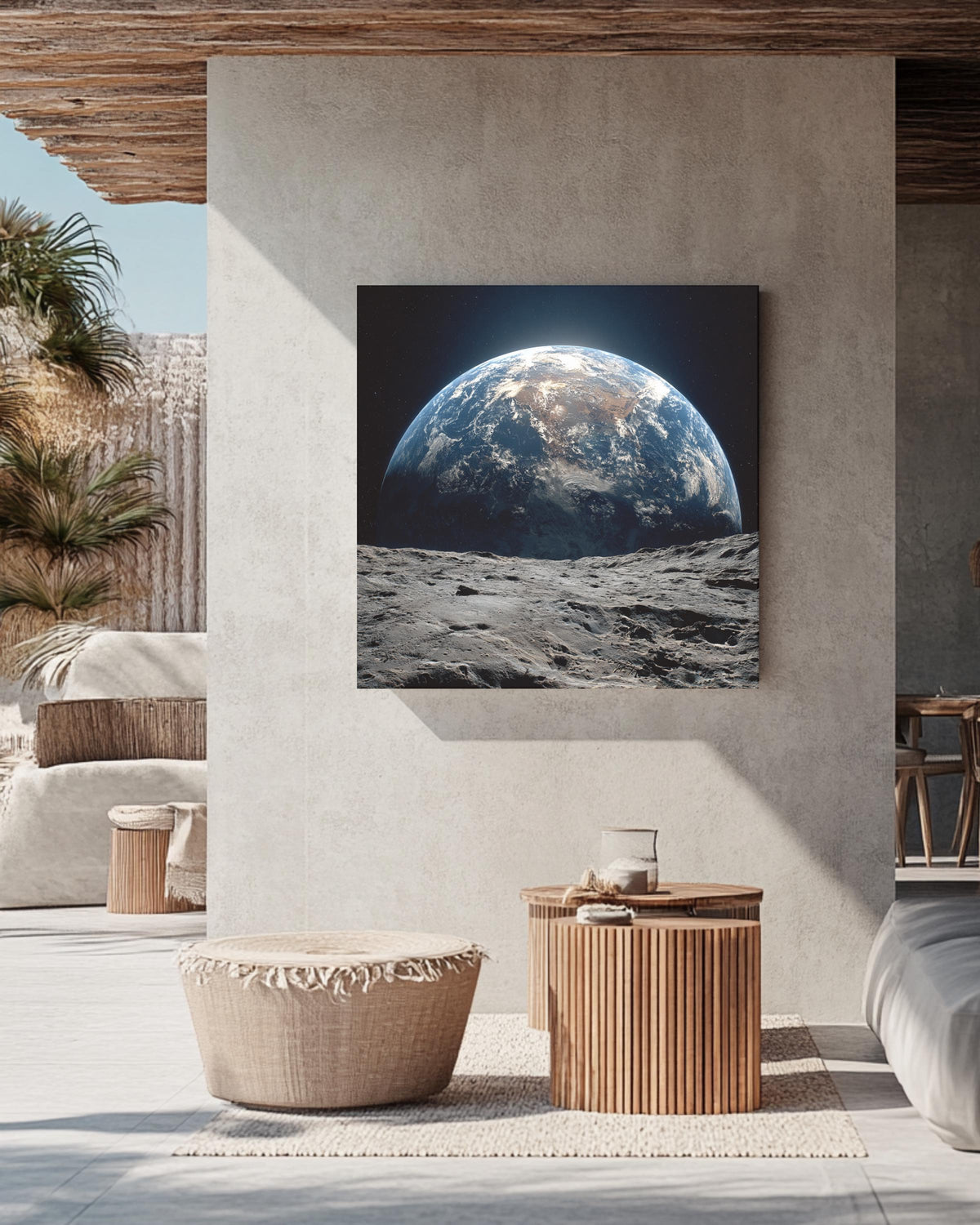 Earth Rising Over Moon Surface Wall Art, Stunning Space View Poster, Astronaut Perspective Canvas, Cosmic Planet Home Decor