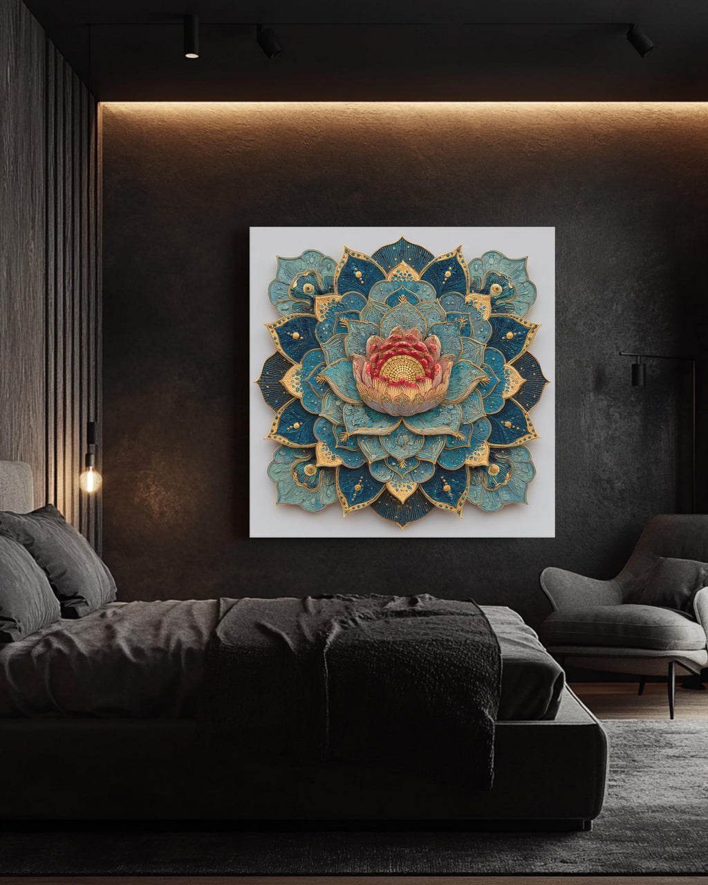 Elegant Lotus Mandala Wall Art, Sacred Geometry Canvas, Zen Boho Home Decor for Meditation Space
