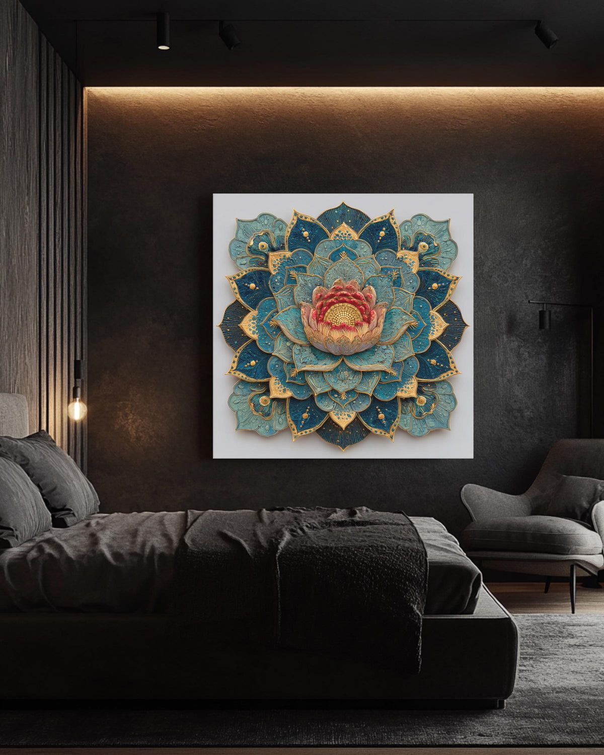 Elegant Lotus Mandala Wall Art, Sacred Geometry Canvas, Zen Boho Home Decor for Meditation Space