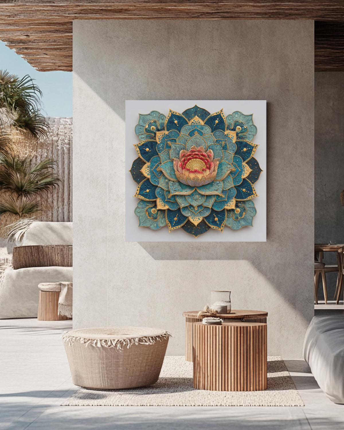 Elegant Lotus Mandala Wall Art, Sacred Geometry Canvas, Zen Boho Home Decor for Meditation Space