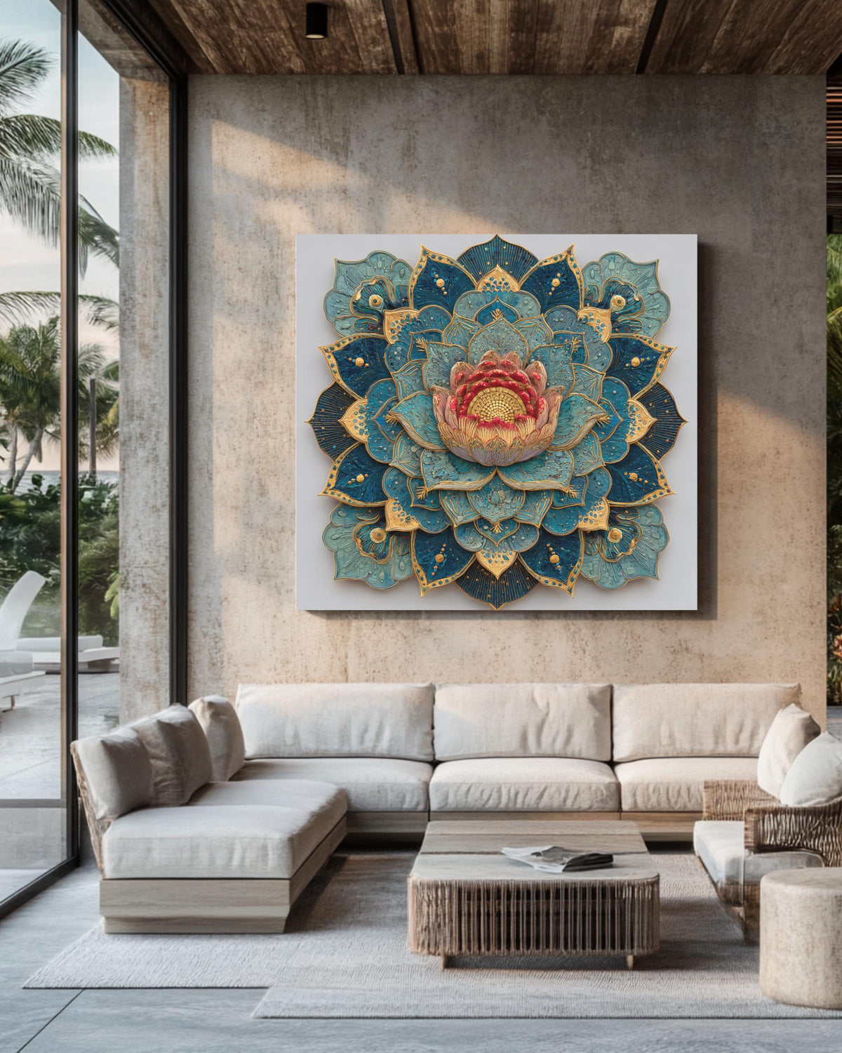 Elegant Lotus Mandala Wall Art, Sacred Geometry Canvas, Zen Boho Home Decor for Meditation Space