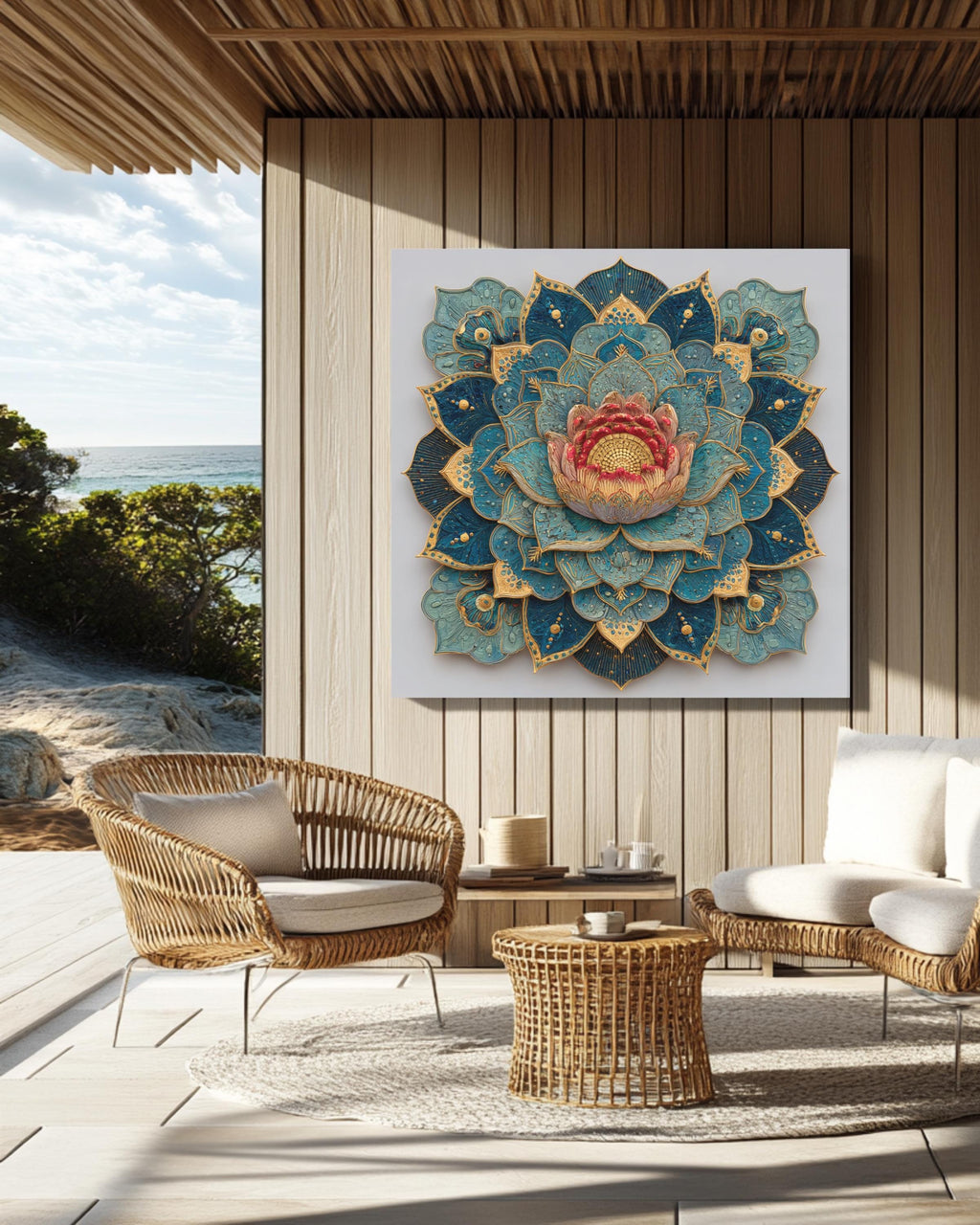 Elegant Lotus Mandala Wall Art, Sacred Geometry Canvas, Zen Boho Home Decor for Meditation Space