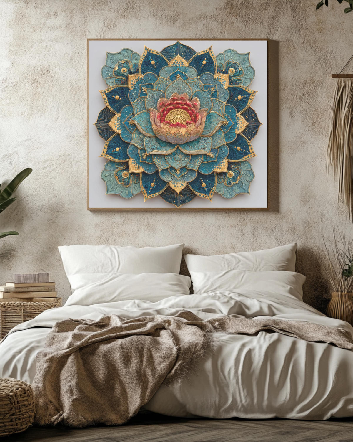 Elegant Lotus Mandala Wall Art, Sacred Geometry Canvas, Zen Boho Home Decor for Meditation Space