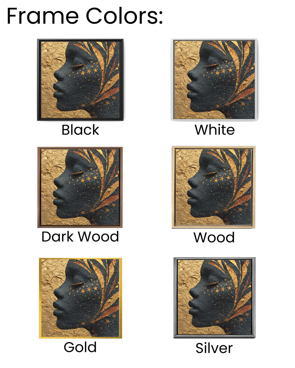 African Goddess Wall Art, Celestial Black Woman Portrait with Golden Stars, Ethereal Night Sky Skin Canvas, Gold Leaf Meditation Poster
