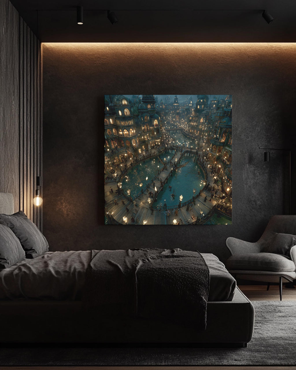 Enchanted Canal City Canvas  Steampunk Fantasy Art Print