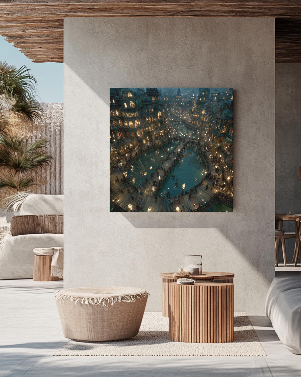 Enchanted Canal City Canvas  Steampunk Fantasy Art Print