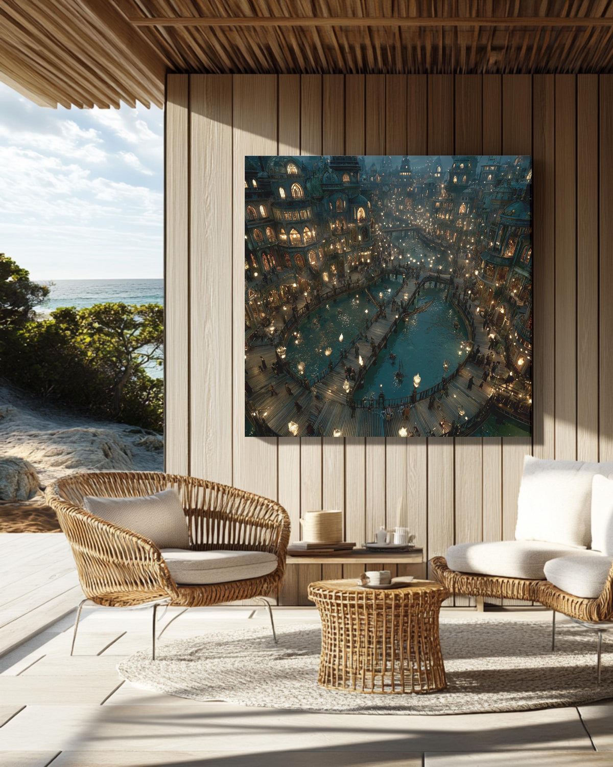 Enchanted Canal City Canvas  Steampunk Fantasy Art Print