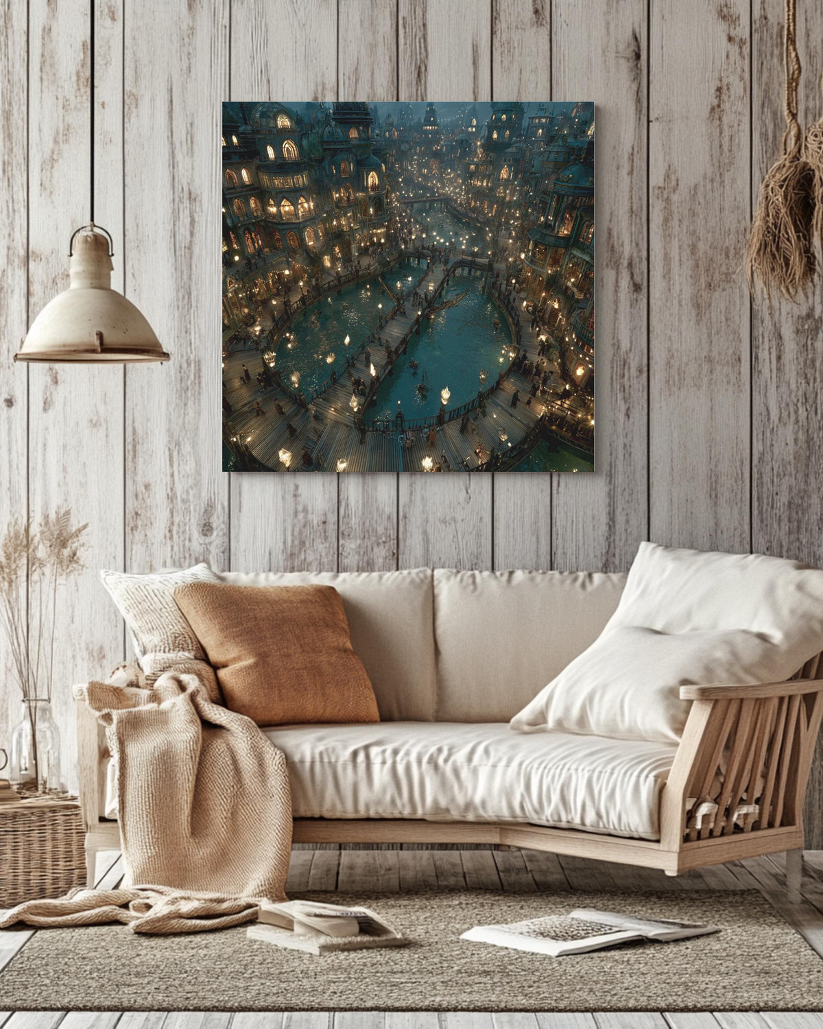 Enchanted Canal City Canvas  Steampunk Fantasy Art Print