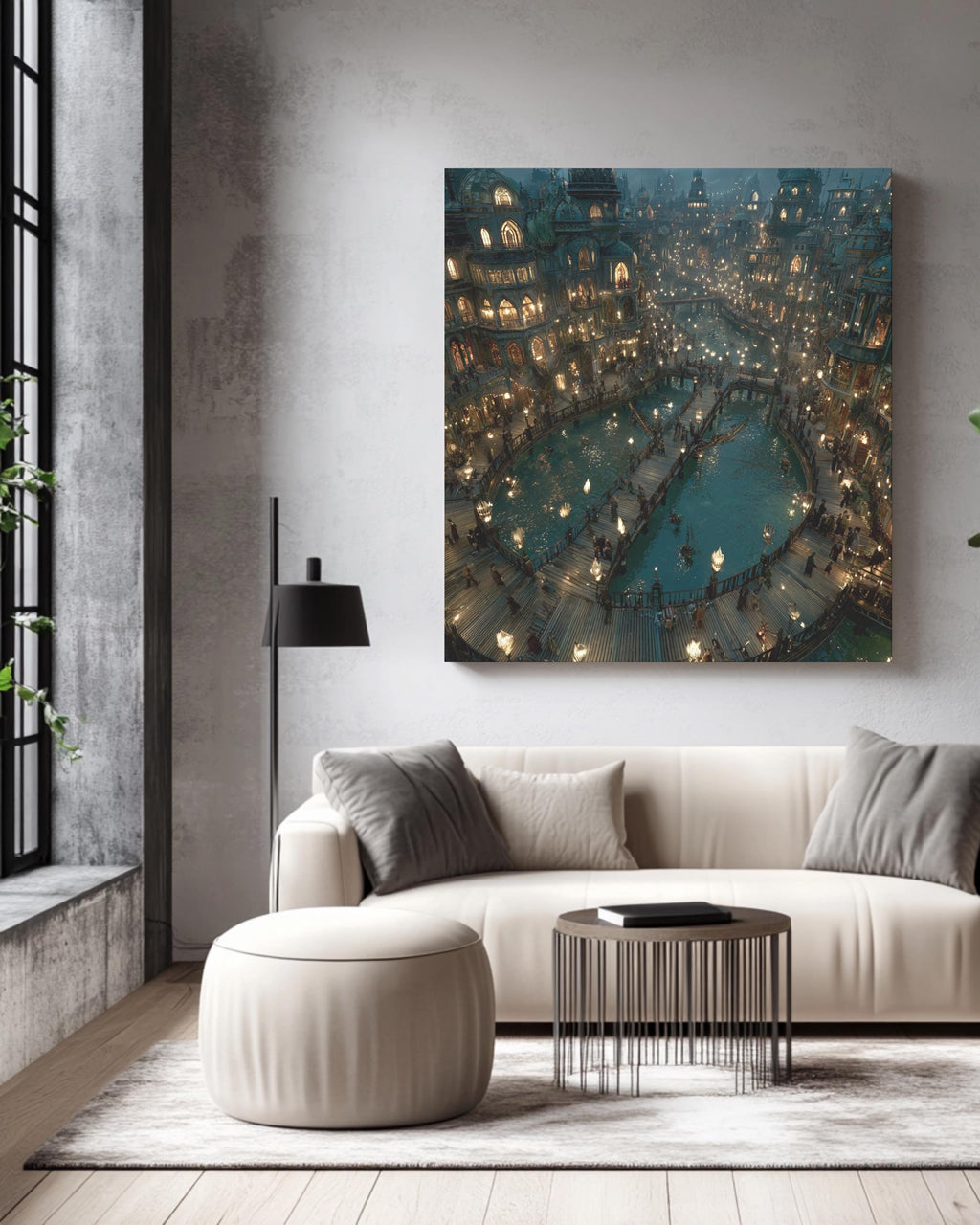 Enchanted Canal City Canvas  Steampunk Fantasy Art Print