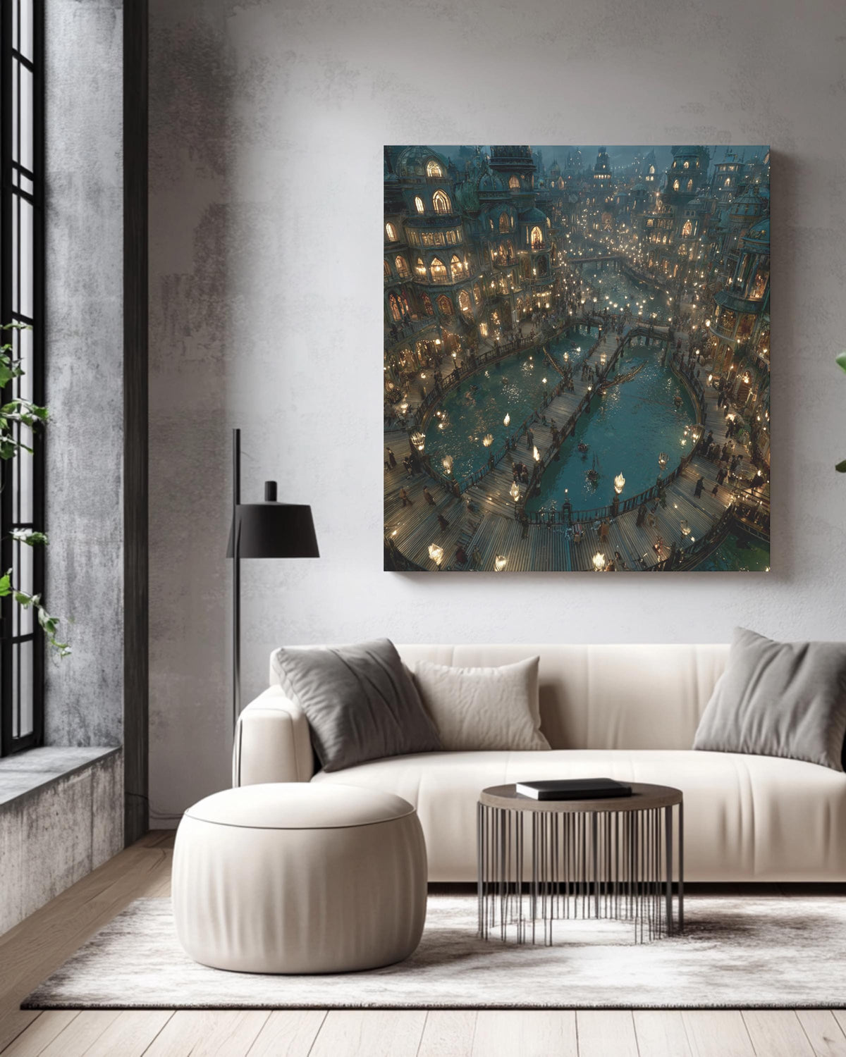 Enchanted Canal City Canvas  Steampunk Fantasy Art Print