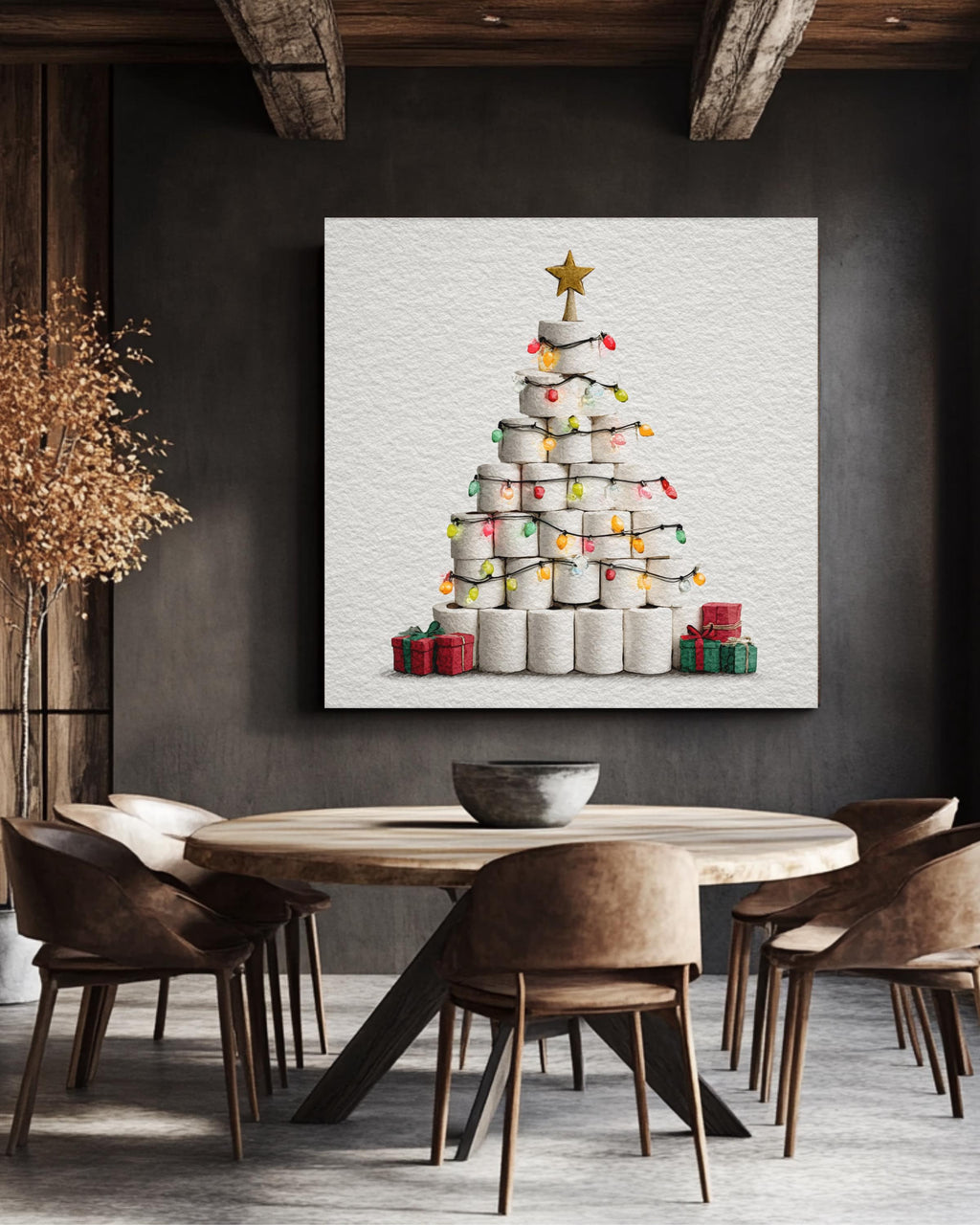 Toilet Paper Christmas Tree Canvas, Funny Holiday Art