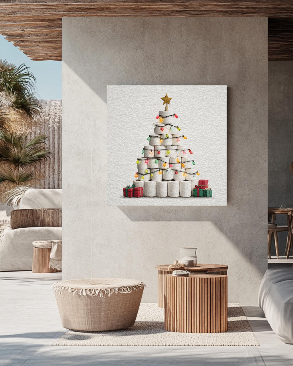 Toilet Paper Christmas Tree Canvas, Funny Holiday Art