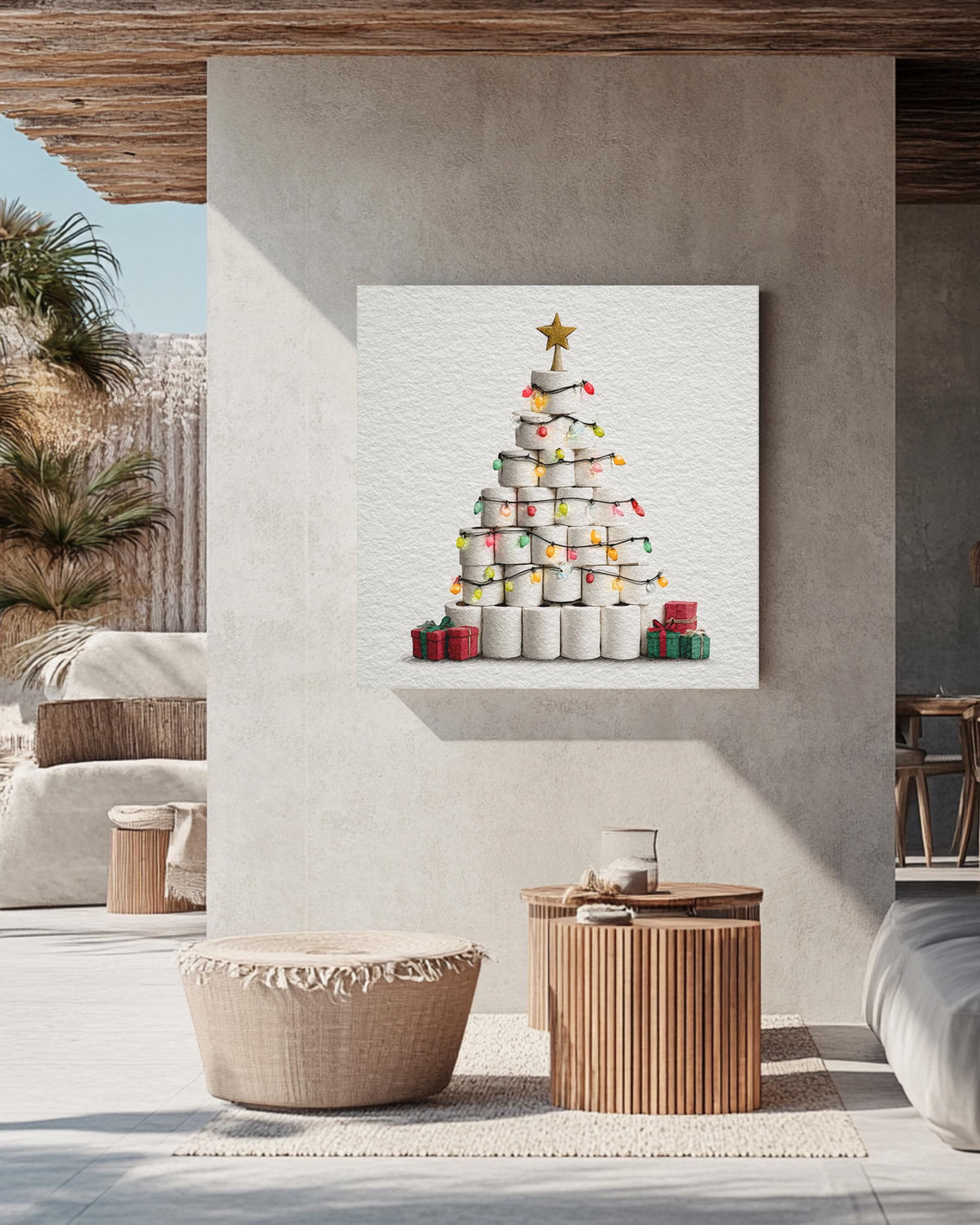 Toilet Paper Christmas Tree Canvas, Funny Holiday Art