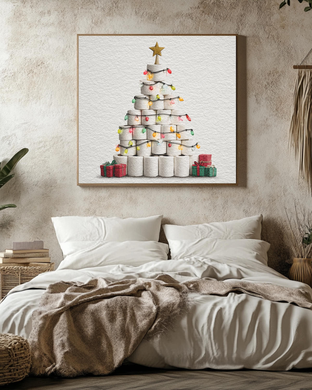 Toilet Paper Christmas Tree Canvas, Funny Holiday Art
