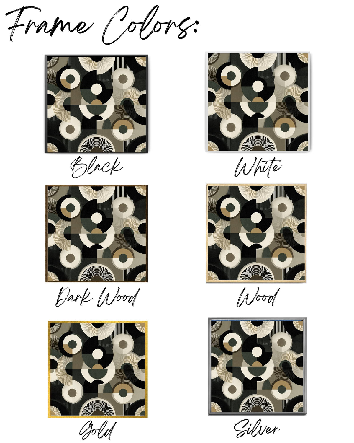 Art Deco Circle Pattern Print, Black White Beige Geometric Wall Art