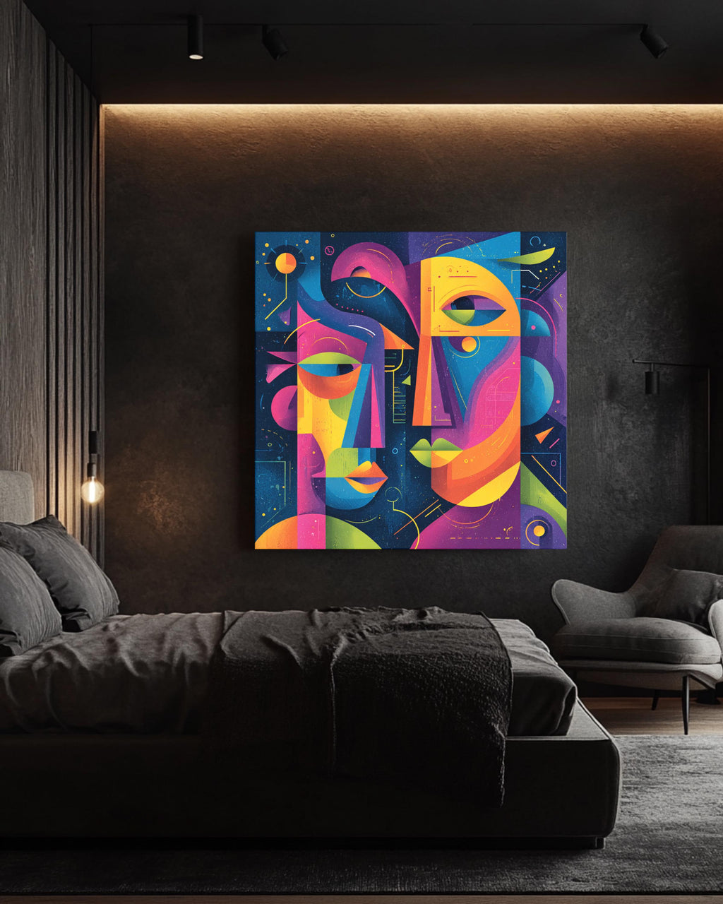 Abstract Faces Canvas Print, Quirky Colorful Wall Art