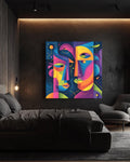 Abstract Faces Canvas Print, Quirky Colorful Wall Art