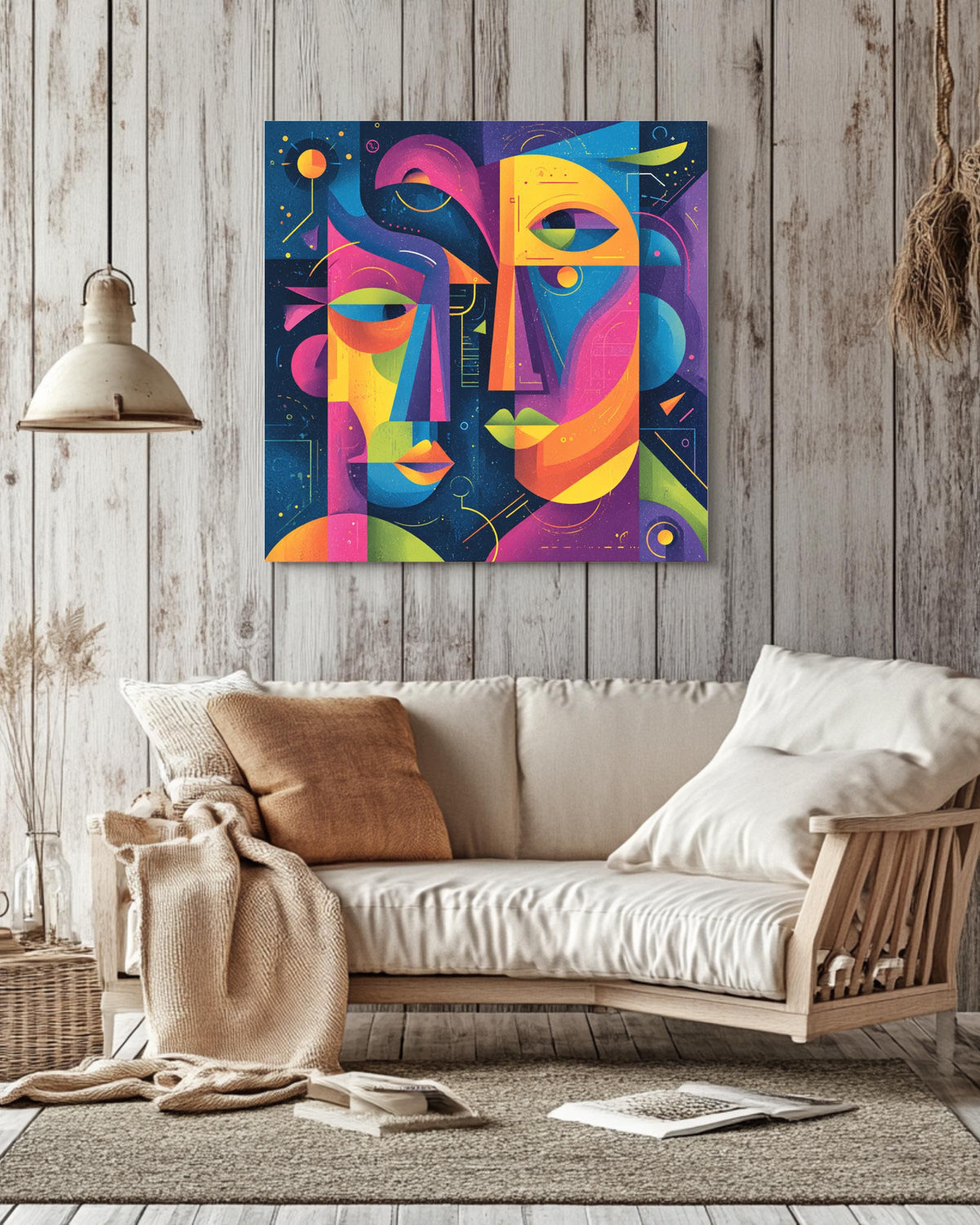 Abstract Faces Canvas Print, Quirky Colorful Wall Art