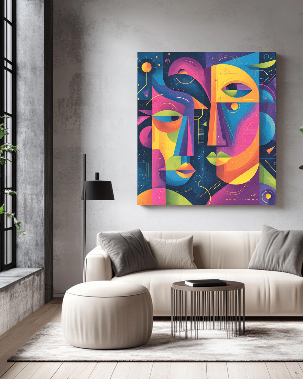 Abstract Faces Canvas Print, Quirky Colorful Wall Art