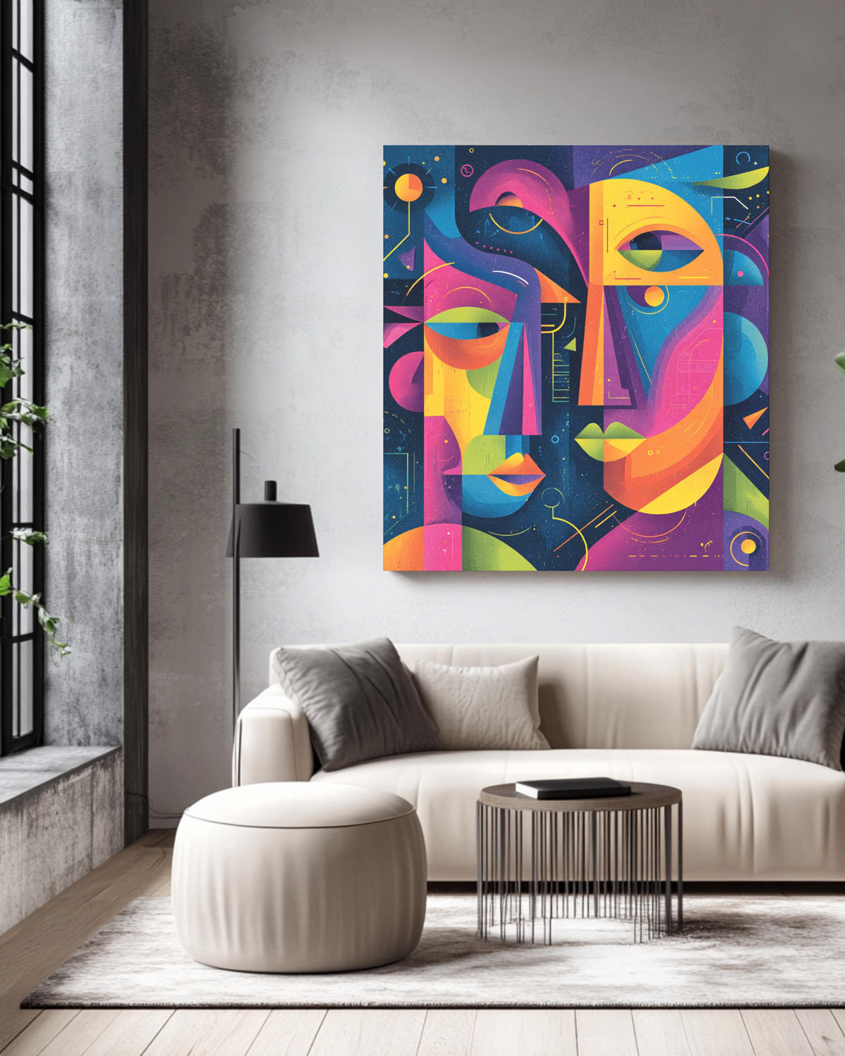 Abstract Faces Canvas Print, Quirky Colorful Wall Art