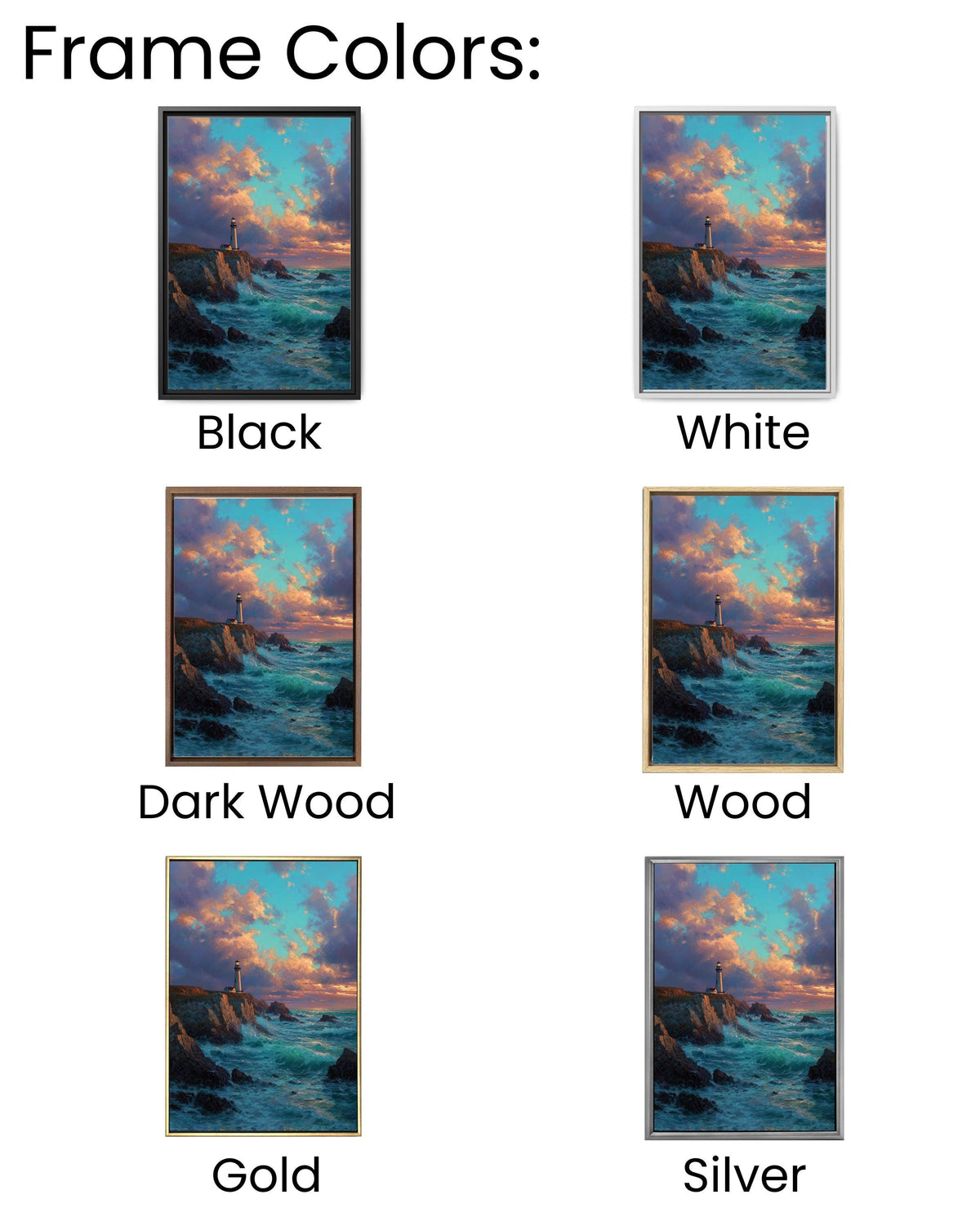 Dramatic Lighthouse Sunset Wall Art, Waves Crashing on Rocky Shore Oil Painting, Golden Sky Seascape Poster Canvas, Coastal Nautical Decor