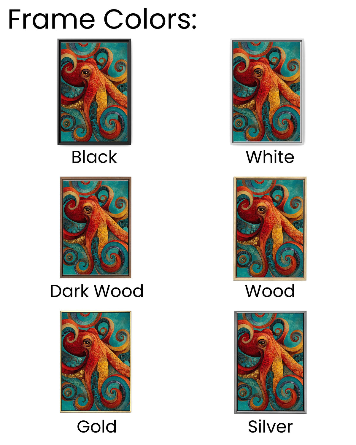 Colorful Octopus Wall Art, Abstract Ocean Animal Painting with Red Orange Yellow Turquoise Swirls, Coastal Nautical Sea Life Poster Canvas