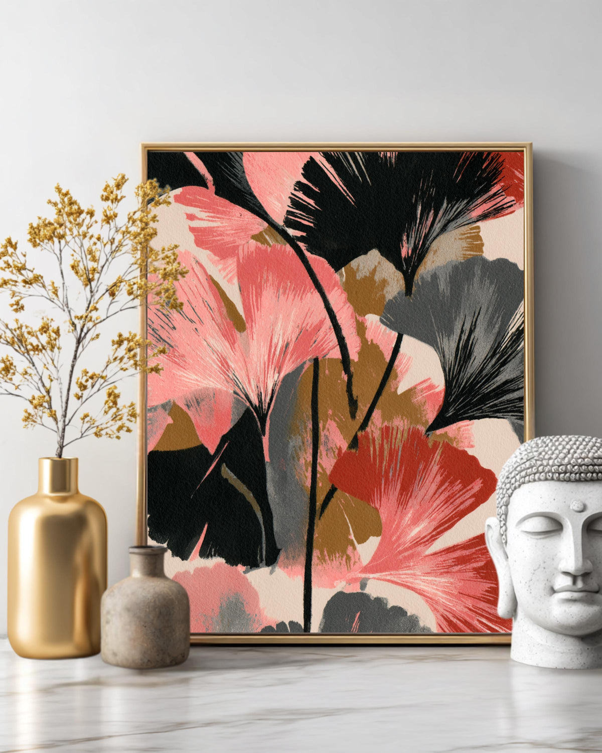 Abstract Ginkgo Leaf Art Print  Bold Gouache & Pop Art-Inspired, Screen Printing Style, Modern Botanical Wall Decor