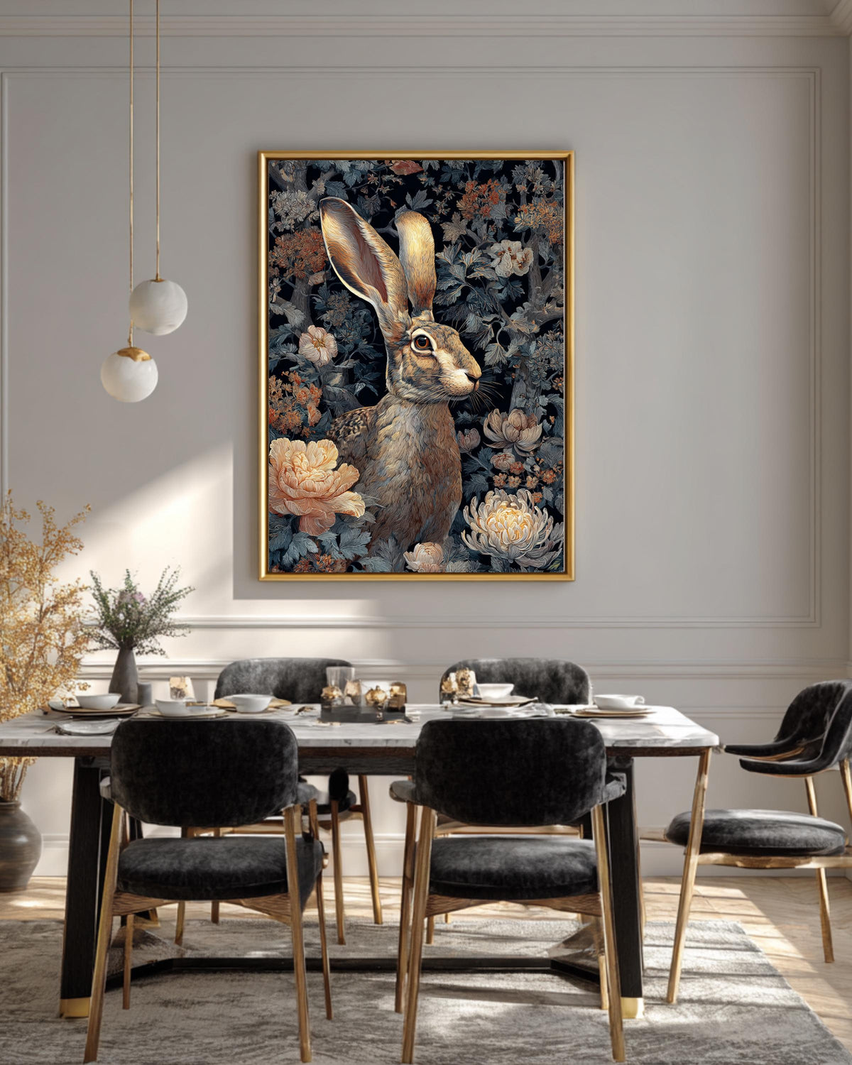 Forest Art Print  Stunning Painting of a Mythical Jackalope Amid Flowers, Whimsical Wildlife Illustration for Nature & Fantasy Wall Decor