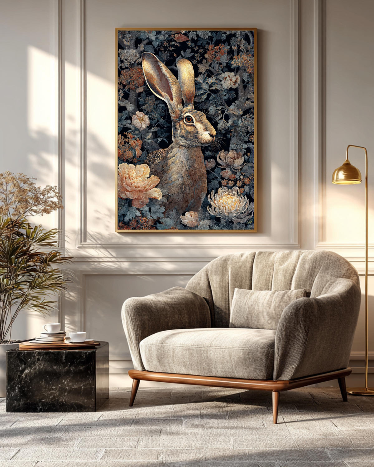Forest Art Print  Stunning Painting of a Mythical Jackalope Amid Flowers, Whimsical Wildlife Illustration for Nature & Fantasy Wall Decor