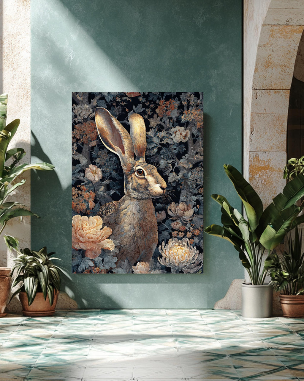 Forest Art Print  Stunning Painting of a Mythical Jackalope Amid Flowers, Whimsical Wildlife Illustration for Nature & Fantasy Wall Decor