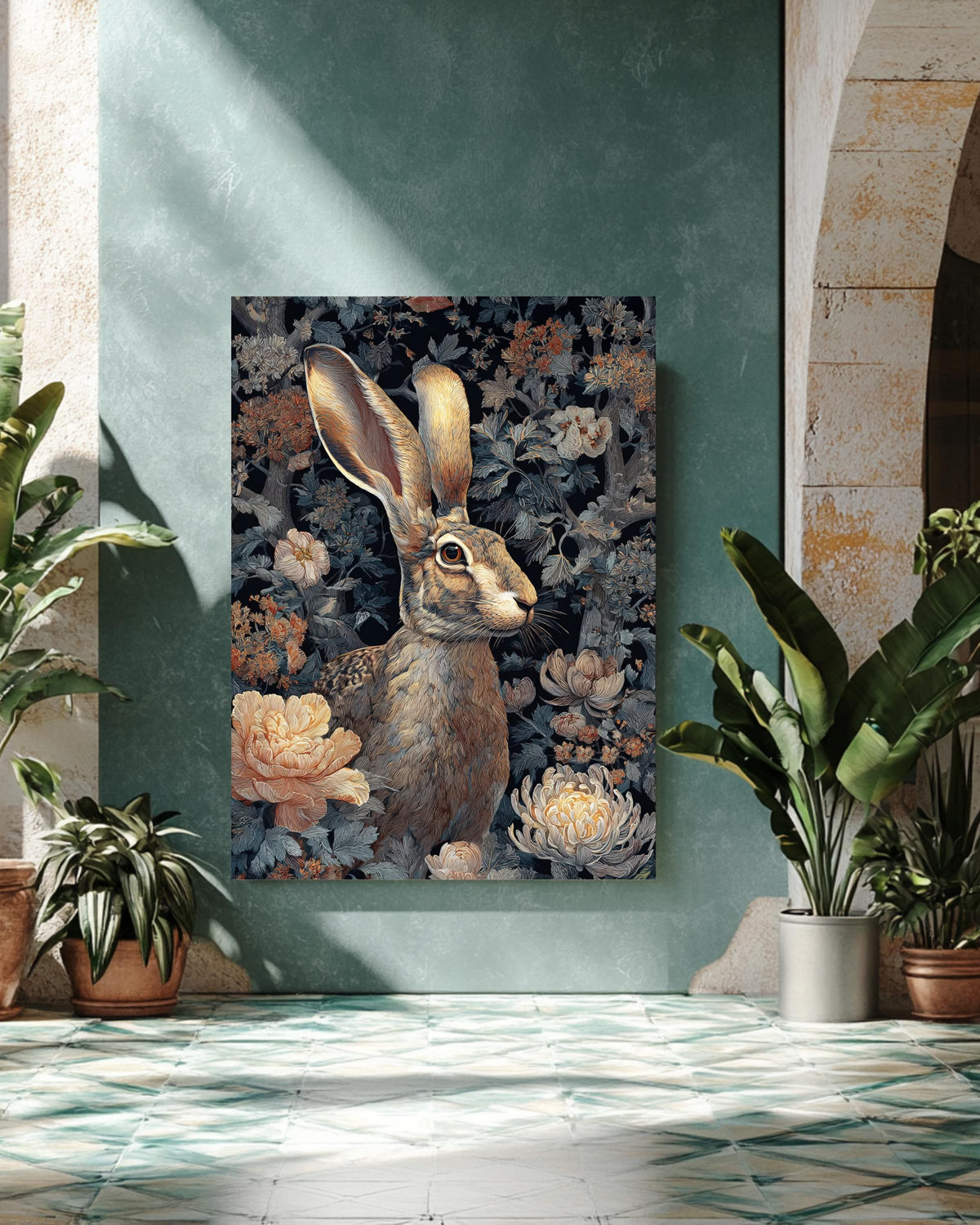 Forest Art Print  Stunning Painting of a Mythical Jackalope Amid Flowers, Whimsical Wildlife Illustration for Nature & Fantasy Wall Decor