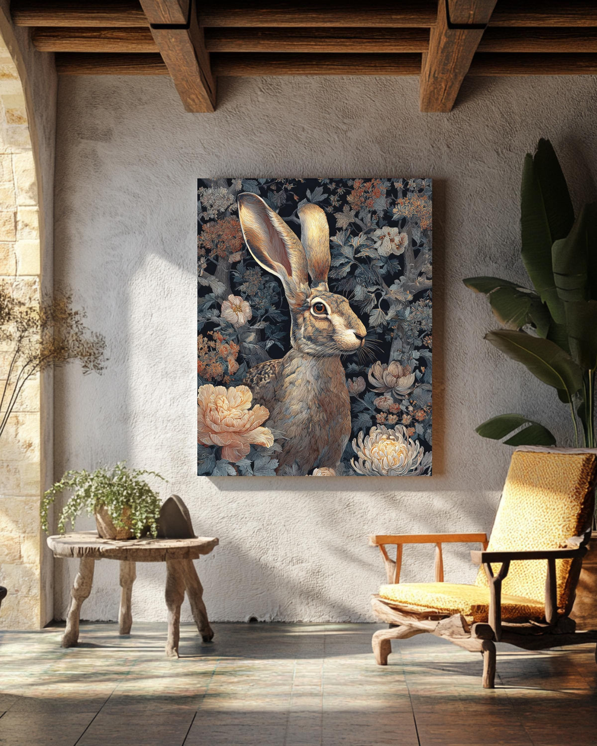 Forest Art Print  Stunning Painting of a Mythical Jackalope Amid Flowers, Whimsical Wildlife Illustration for Nature & Fantasy Wall Decor