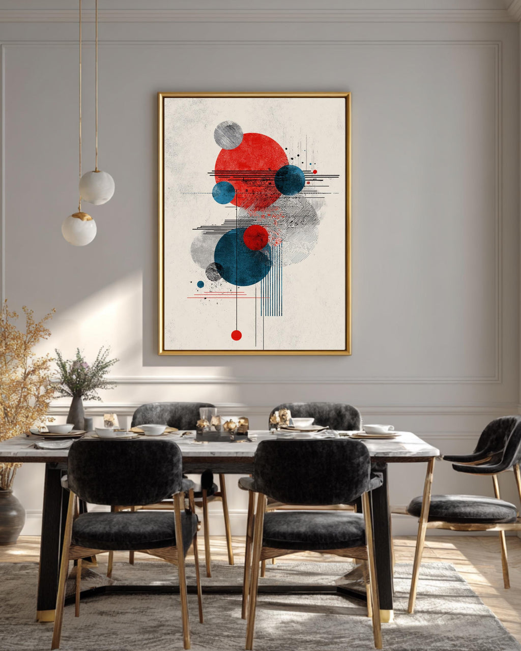 Abstract Circle Composition Art Print  Minimalist Graphic Design with Three Circles, Japanese Woodblock Print-Inspired Modern Wall Decor