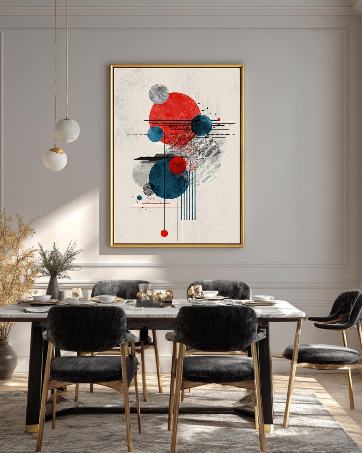 Abstract Circle Composition Art Print  Minimalist Graphic Design with Three Circles, Japanese Woodblock Print-Inspired Modern Wall Decor