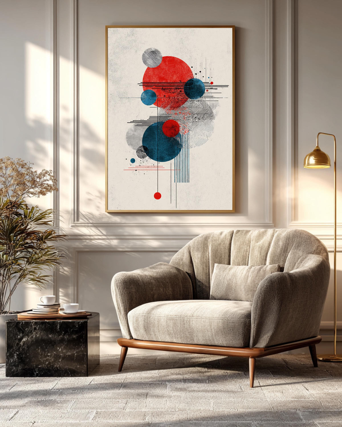 Abstract Circle Composition Art Print  Minimalist Graphic Design with Three Circles, Japanese Woodblock Print-Inspired Modern Wall Decor