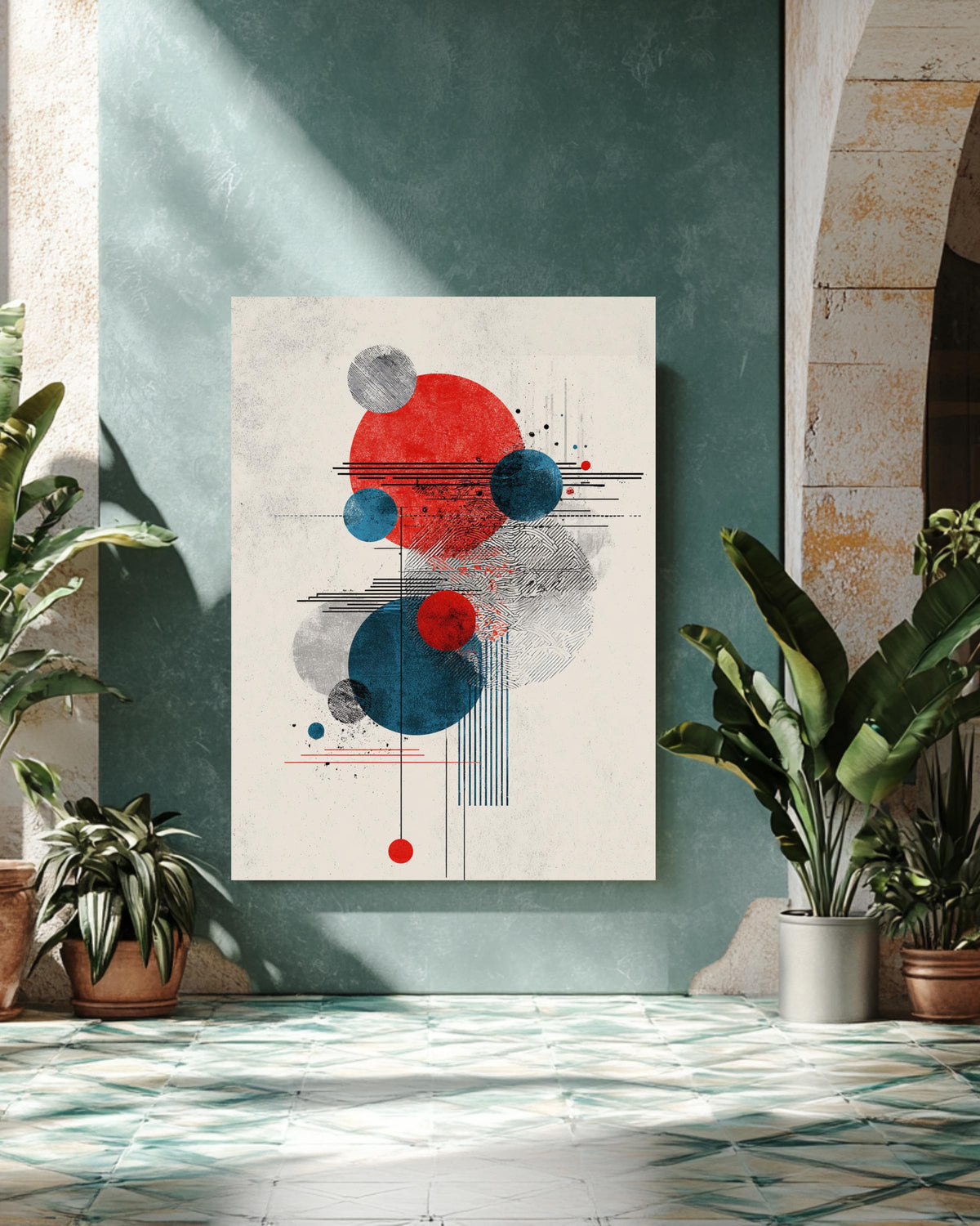 Abstract Circle Composition Art Print  Minimalist Graphic Design with Three Circles, Japanese Woodblock Print-Inspired Modern Wall Decor