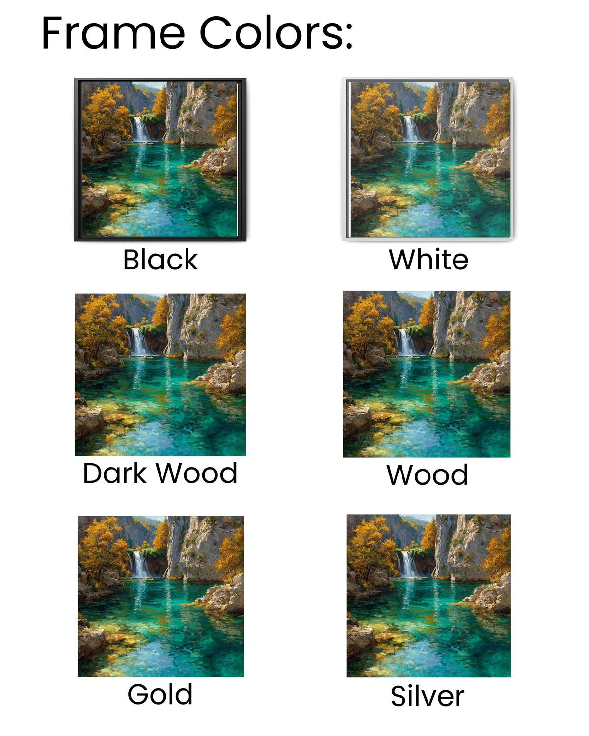 Turquoise Waterfall Canyon Landscape Painting, Vibrant Autumn Forest Lake Wall Art, Tranquil Nature Scenic Poster Canv