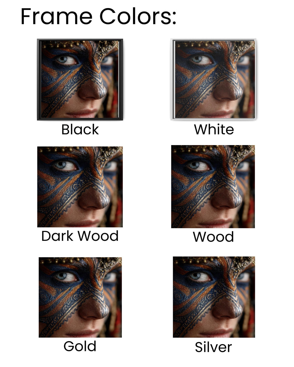 Warrior Face Paint Portrait, Tribal Blue and Gold Mask Art, Bold Cultural Expression Poster Canvas Print