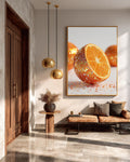 Photorealistic Disco Ball Orange Wall Art, Hyper-Realistic 3D Render Fruit Photography, Glitter Orange Close-Up