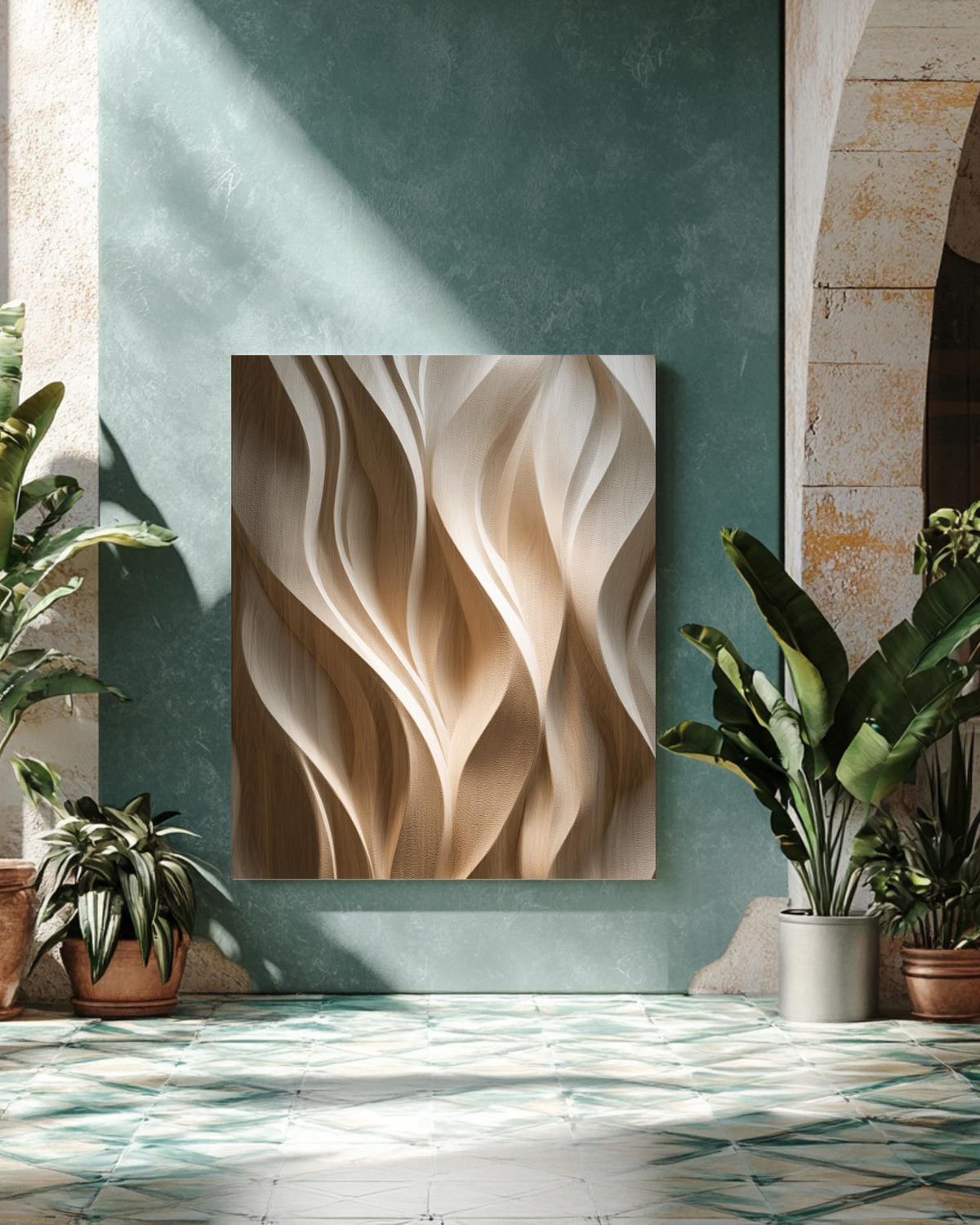 3D Carved Wood Texture Wall Art, Modern Walnut Decor