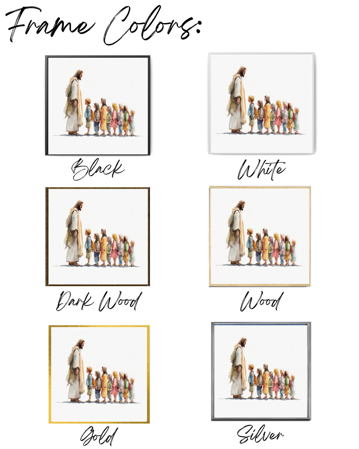Watercolor Painting of Jesus with Children in Line, Minimalist Religious Wall Art with Muted Colors & Simple White Background, Poster Canvas
