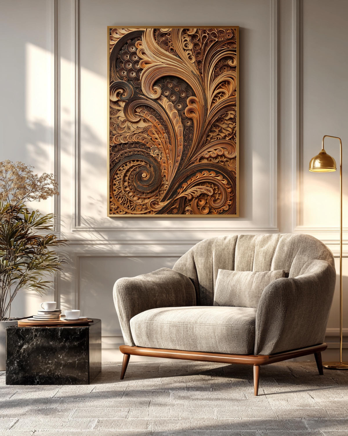 Intricate Arabesque Layered Paper Cut Art Print, Multi-Layer Laser-Cut Wood Design, Islamic Geometric Wall Decor Poster Canvas