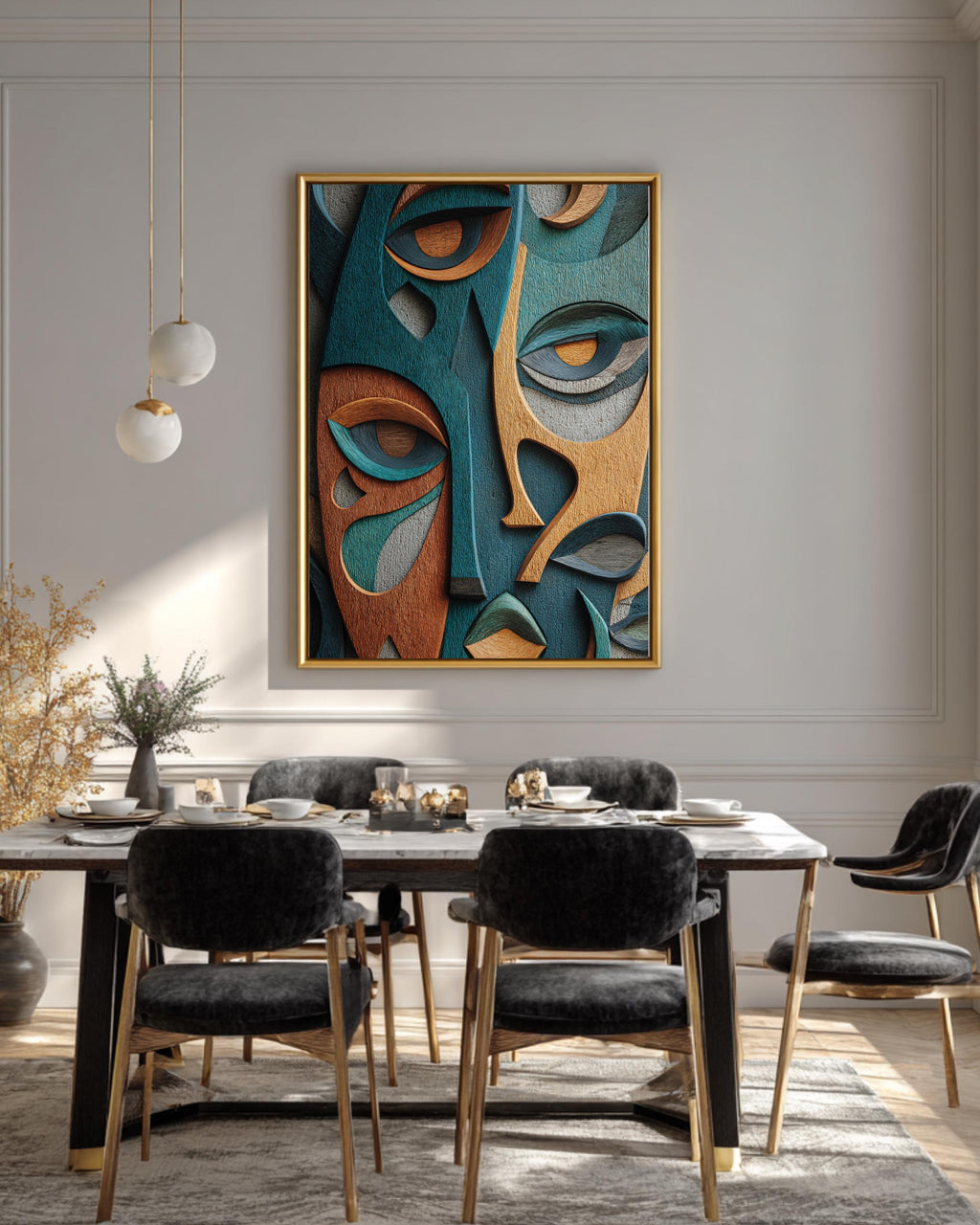 Abstract Faces Wall Art Print Featuring Unique Colorful Expressions, Elegantly Composed on Building Wall, Modern Contemporary Poster Canvas