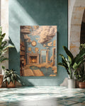 Surreal Apartment Interior Wall Art Featuring Melting Clocks, Floating Books, René Magritte Inspired Surrealist Poster Canvas